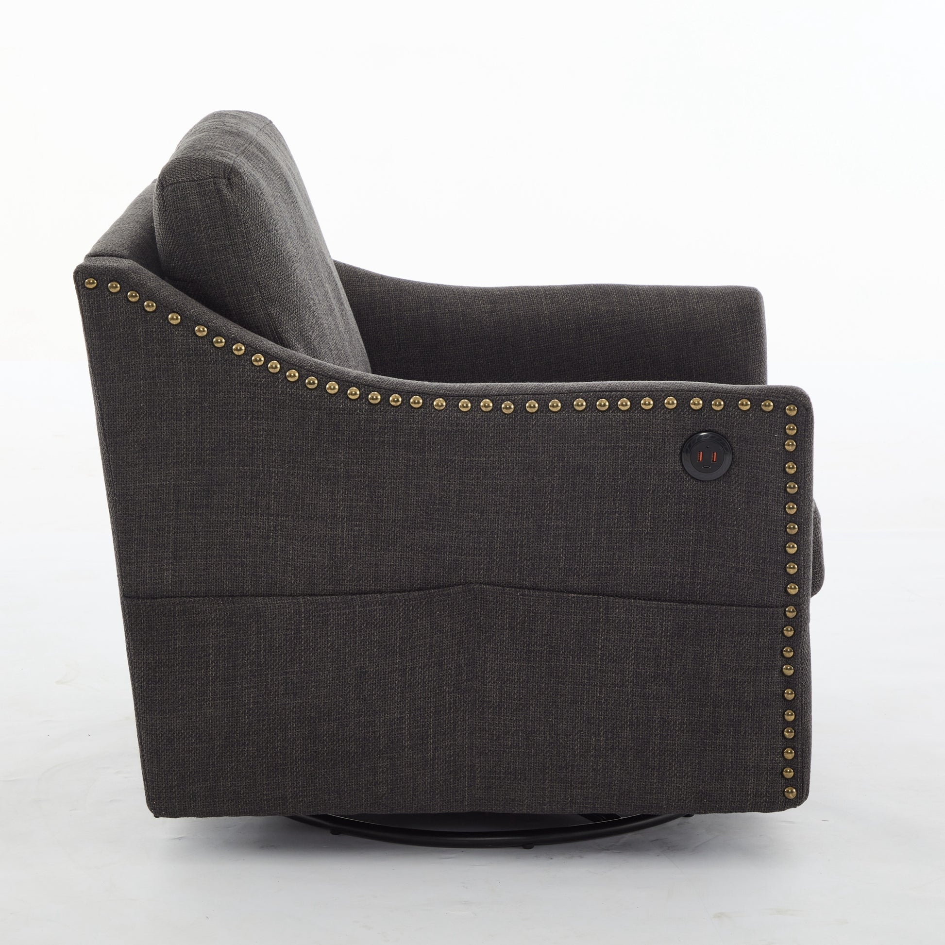 Dark Grey 360 Degree Swivel Rotating Accent Chair With Usb And Magazine Book For Living Room And Hotel Bed Room,Upholstered Accent Chair With Cooper Nail Dark Grey White Primary Living Space American Design,Classic,Modern Pine Foam Wood Fabric