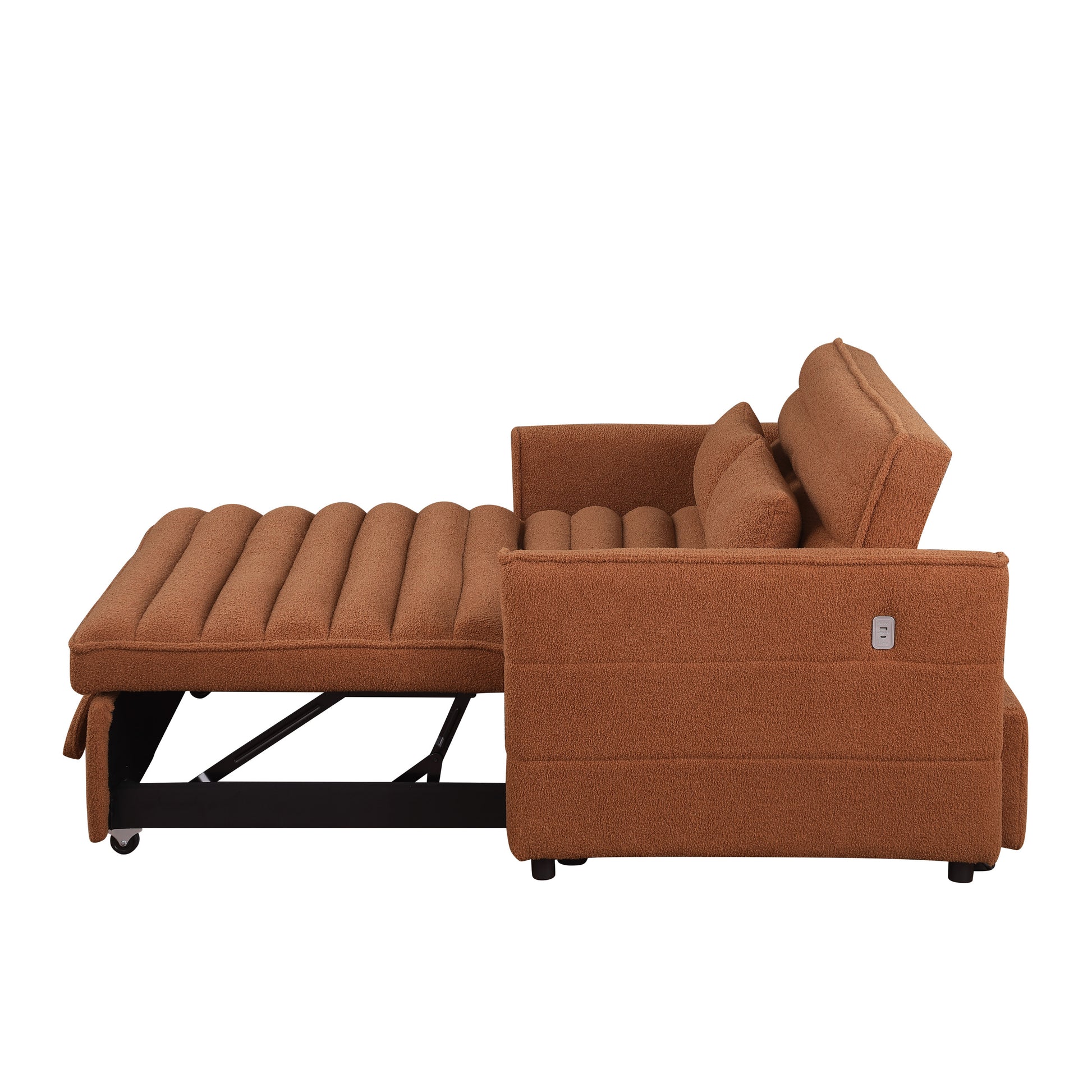 Soft Boucle Convertible Two Bedroom Sofa With Adjustable Back, 2 Seater Sofa, Pull Out Bed, 2 Waist Pillows For Small Living Rooms And Apartments Light Brown Foam Boucle 2 Seat