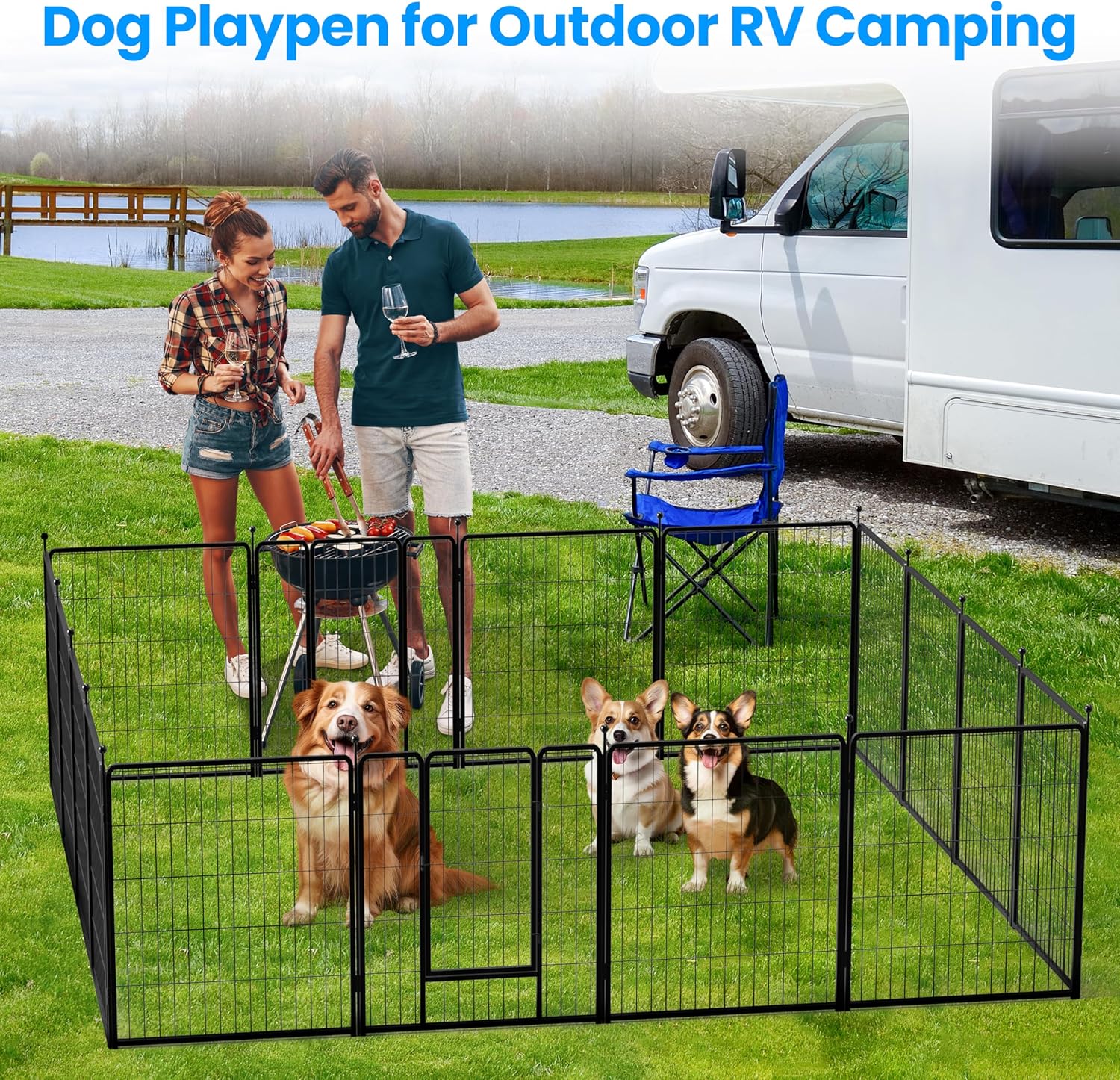 Dog Playpen, 32" Height 8 Panels Heavy Duty Dog Pen, Light Weight And Easy To Carry For Travel, Camping, For Small Medium Dogs, Black Black Metal