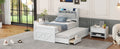 Twin Size Wooden Bed With Storage Headboard With Outlets, Extendable Bed With Twin Size Trundle With Three Storage Drawers,White Expected Arrival Time:8.23 Twin White Wood