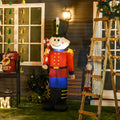 Homcom 6' Christmas Inflatable Nutcracker Toy Soldier With Candy Cane, Outdoor Blow Up Yard Decoration With Led Lights Display Red Polyester