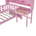 Twin Size Multifunctional Wood Platform Bed With Bookshelf At The Head Of The Bed, Built In Desk And Matching Chair, Pink Twin Pink Wood