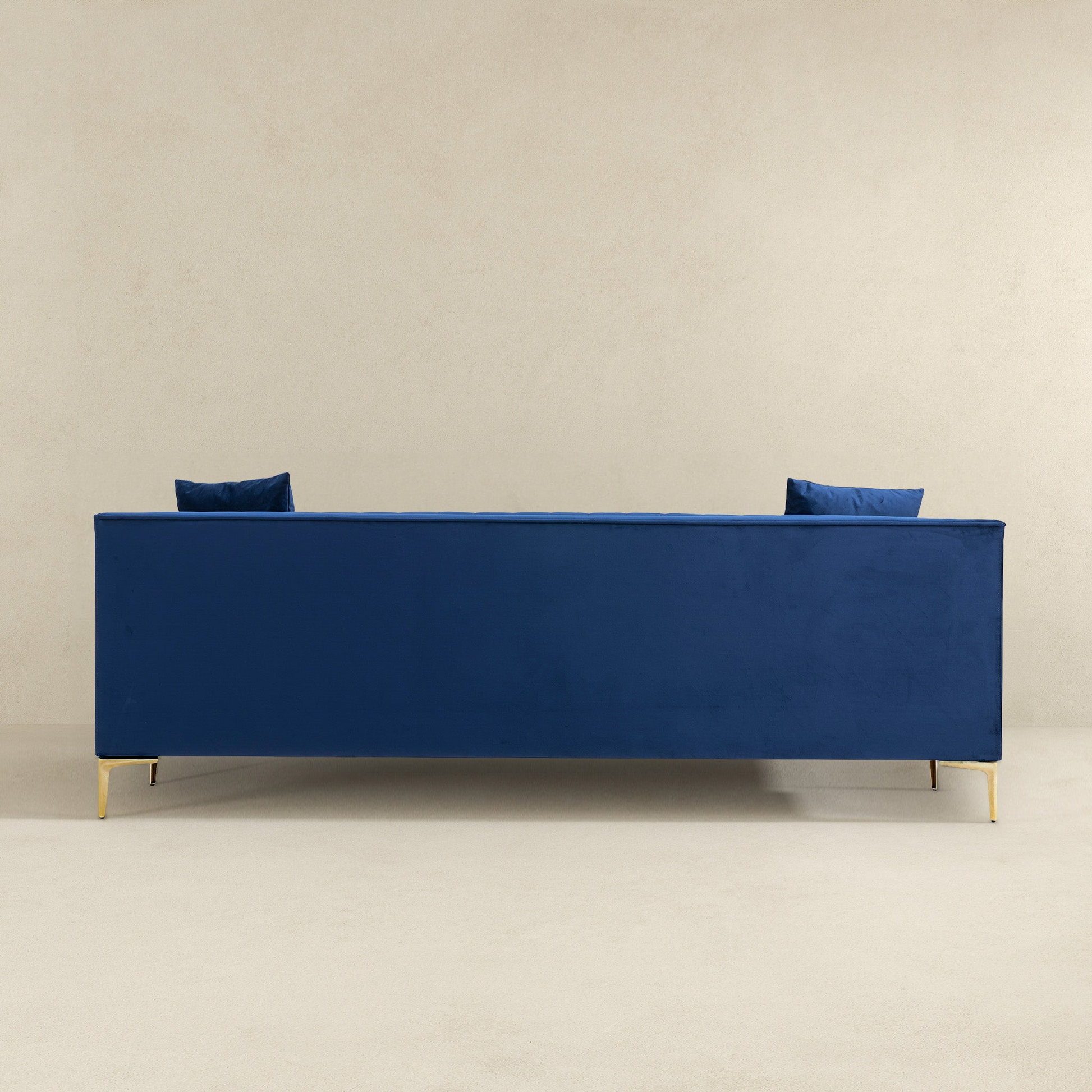 Angelina Sofa 91" Dark Blue Velvet Dark Blue,Gold Velvet Wood Primary Living Space Medium Firm Tufted Back Mid Century Modern Foam Metal,Velvet 4 Seat