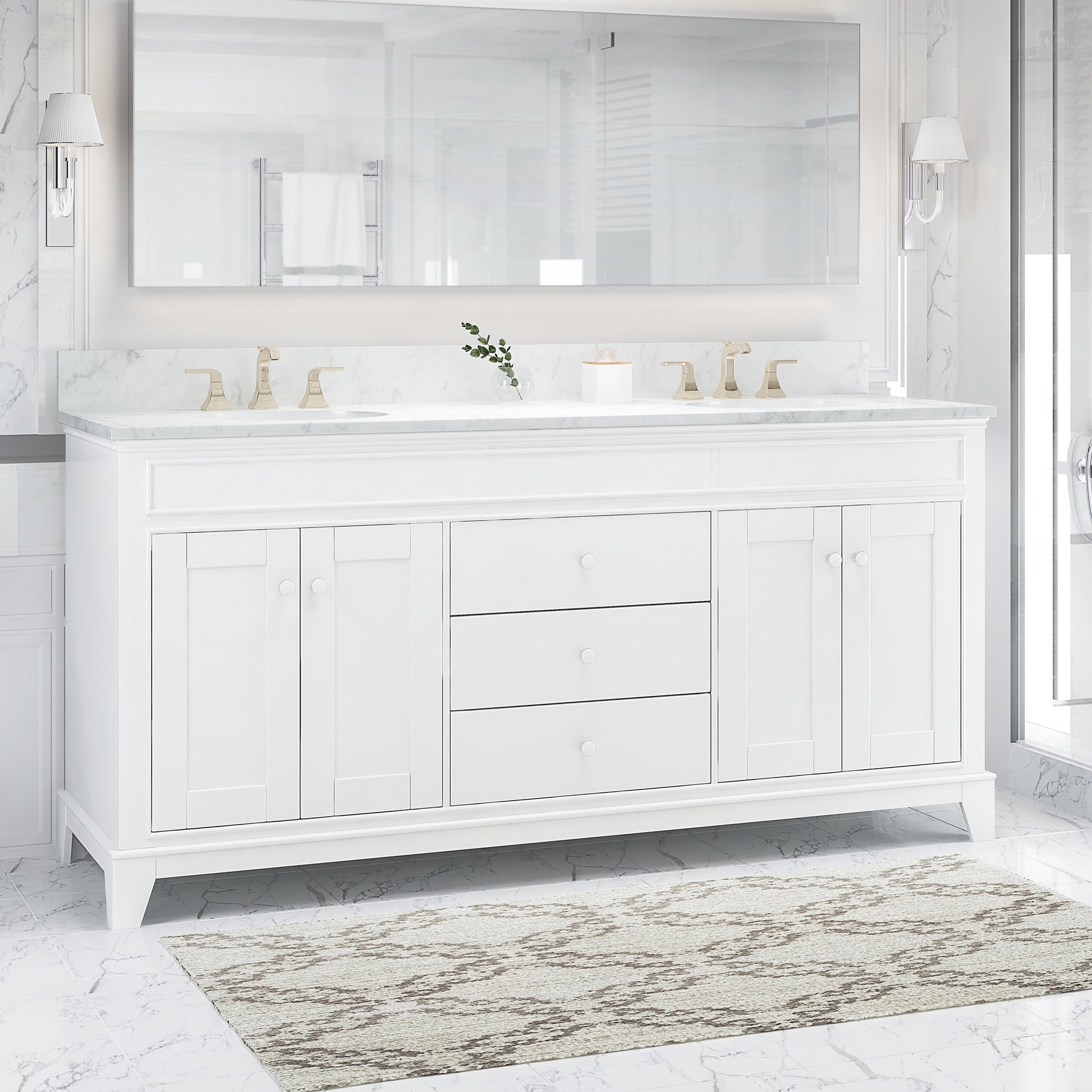 73'' Cararra White Marble Vanity Top&Ceramic Sink White Marble Marble