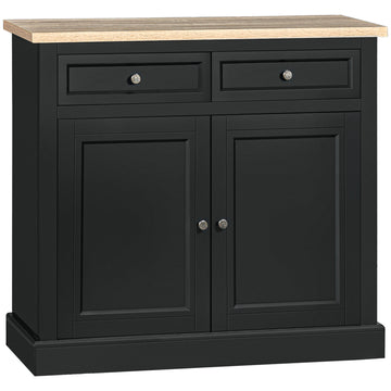 Homcom Sideboard Buffet Cabinet, Kitchen Cabinet, Coffee Bar Cabinet With 2 Drawers And Double Door Cupboard For Living Room, Entryway, Black Black Mdf