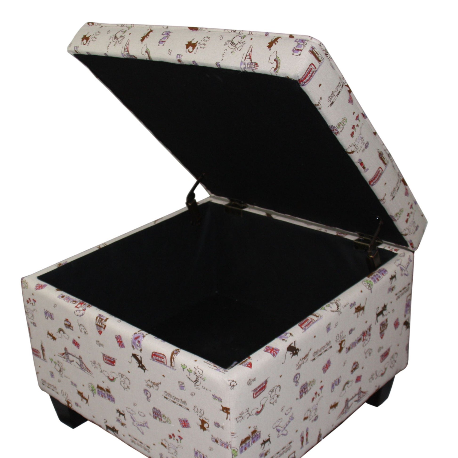 18.75" Tall Storage Ottoman, Kids Print Multicolor Wood