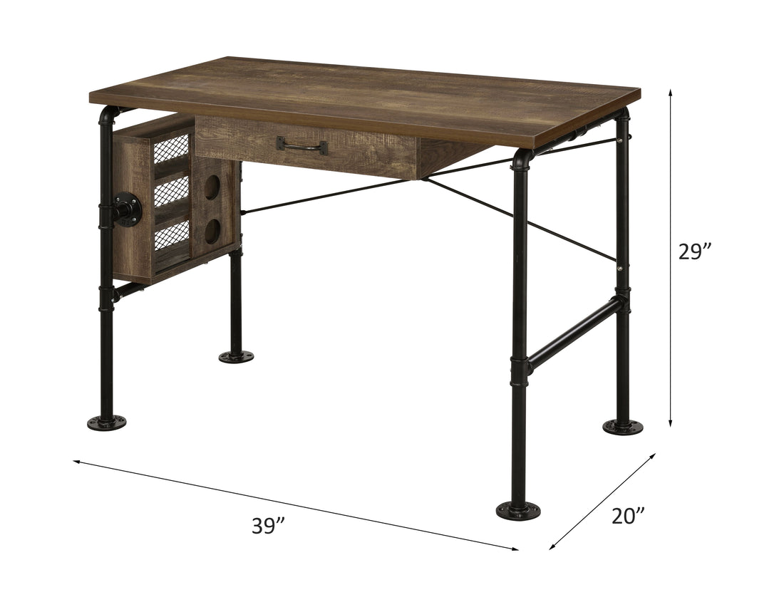 Endang Weathered Oak & Black Finish Writing Desk Black,Oak Metal,Synthetic Wood