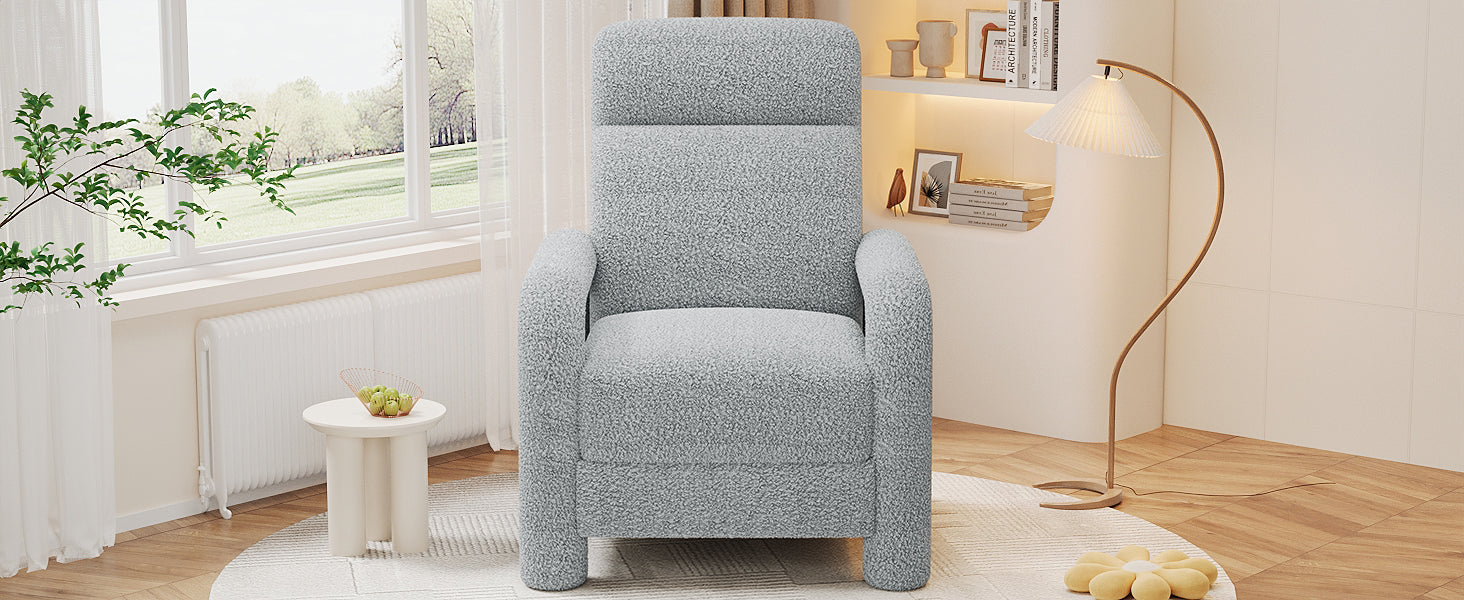 31.25" Push Back Recliner Armchair Upholstered Recliner Chair Single Sofa With Adjustable Backrest For Living Room, Light Grey Light Grey Teddy