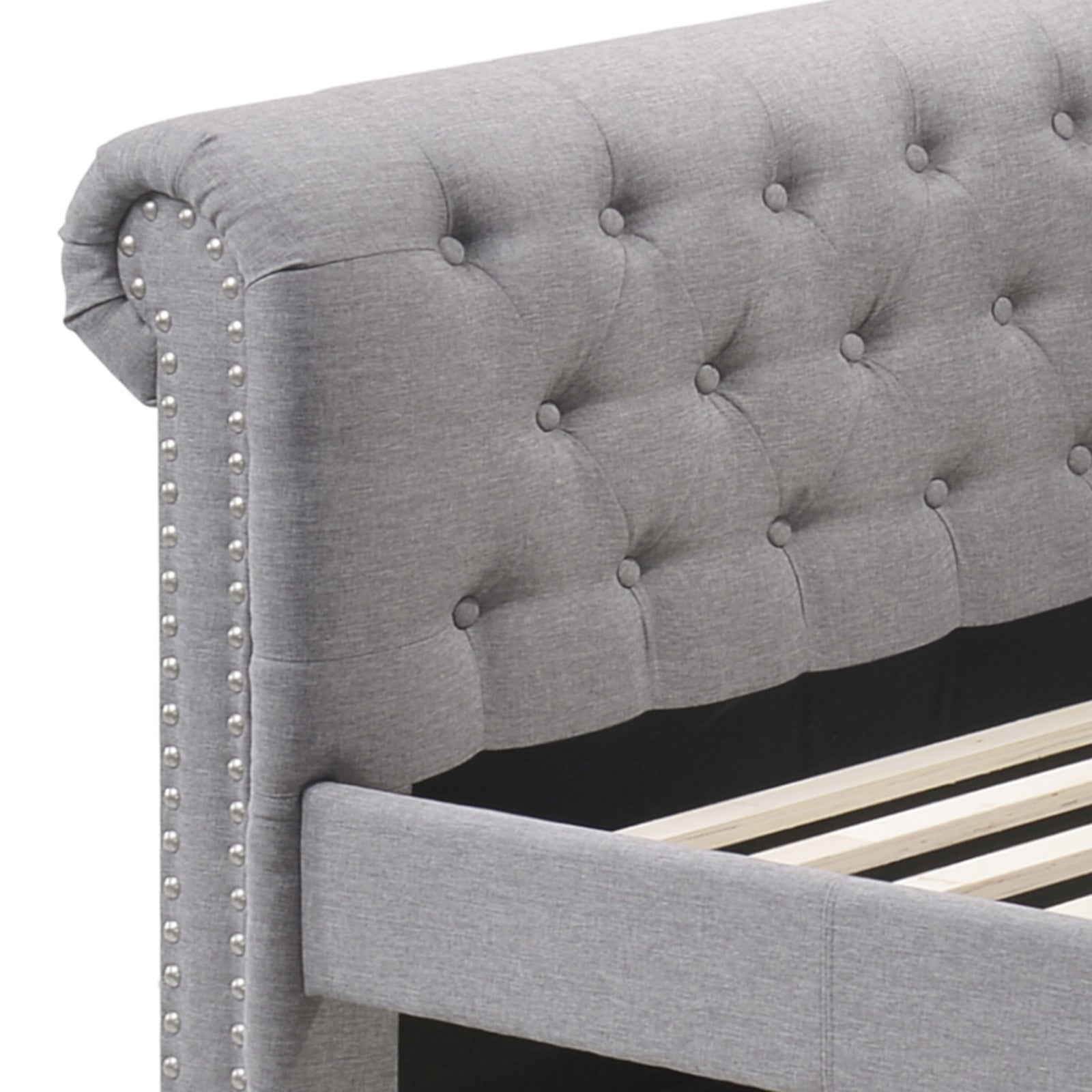 Justice Smoke Gray Fabric Daybed W Trundle Twin Gray Synthetic Wood,Upholstered