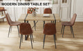 Table And Chair Set, Upholstered Side Chairs In A Modern Medieval Style, 6 Dark Gray Dining Chairs And A Rustic Industrial Rectangular Wood Color Mdf Dining Table. Brown Seats 6 Mdf