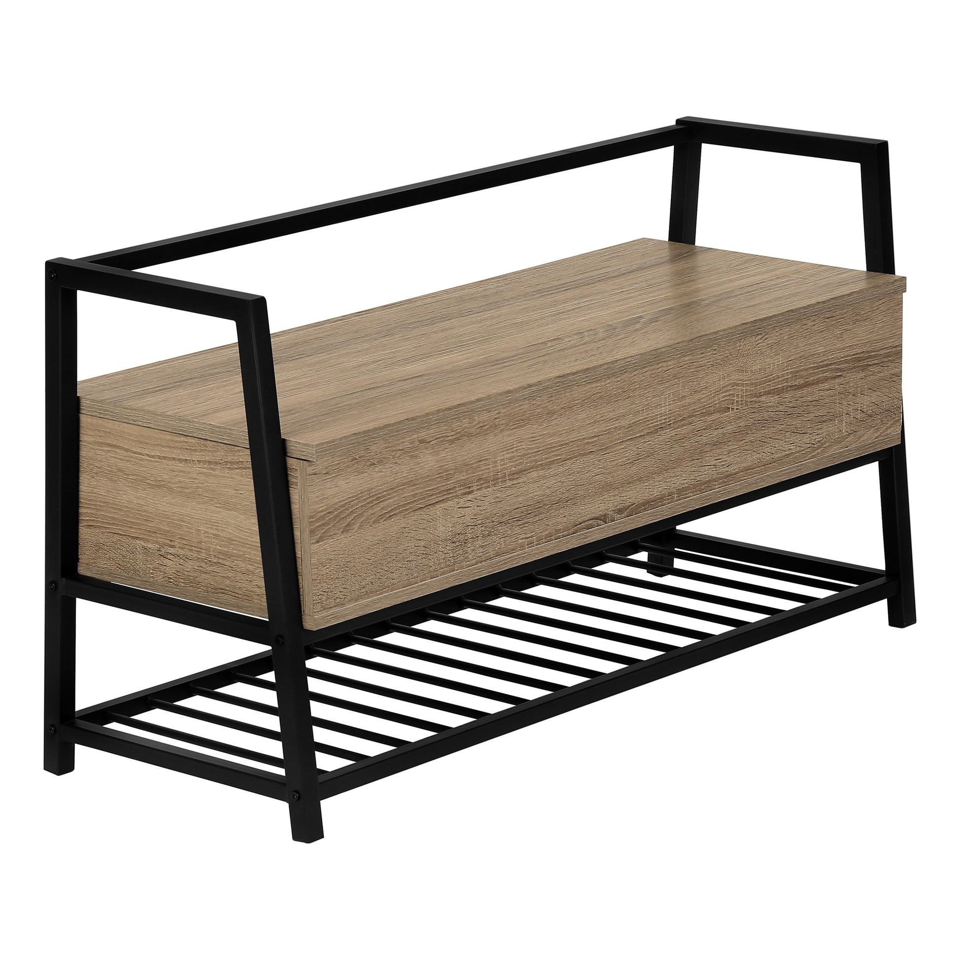 Bench, Entryway, Hallway, Storage, 42" Rectangular, Brown Laminate, Black Metal, Contemporary, Modern Taupe Mdf