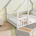 Twin Wood House Shaped Floor Bed With Fence, Guardrails ,White Twin White American Design Pine