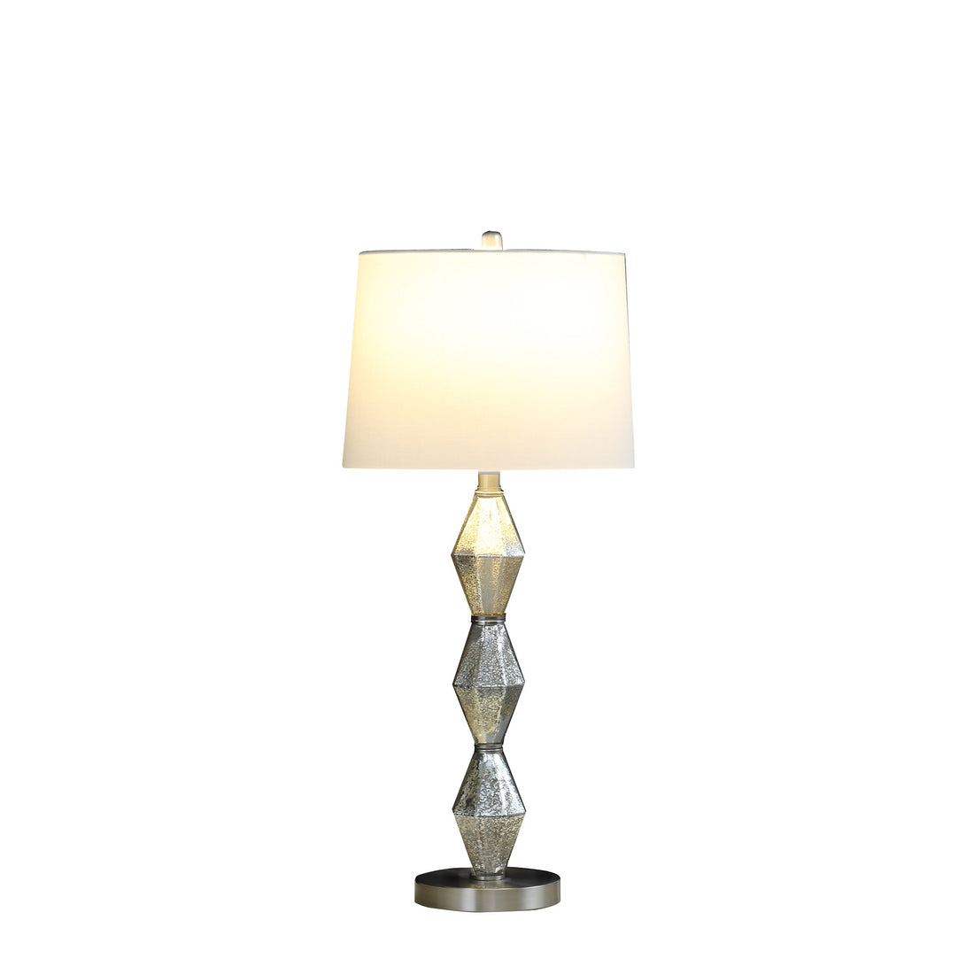 Ruth 30 Inch Accent Table Lamp, Glass Diamond Pedestal Base, White, Silver Silver White Glass Metal