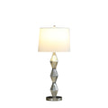 Ruth 30 Inch Accent Table Lamp, Glass Diamond Pedestal Base, White, Silver Silver White Glass Metal