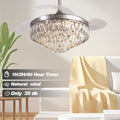 42 Inches Crystal Ceiling Fan Silver Crystal Ceiling Fan Chandelier With Remote 6 Speeds 3 Colors Changes Lighting Fixture, 3 Blades Retractable Fans For Bedroom Living Room Dining Room, Silver Silver Luxury Abs Steel Q235