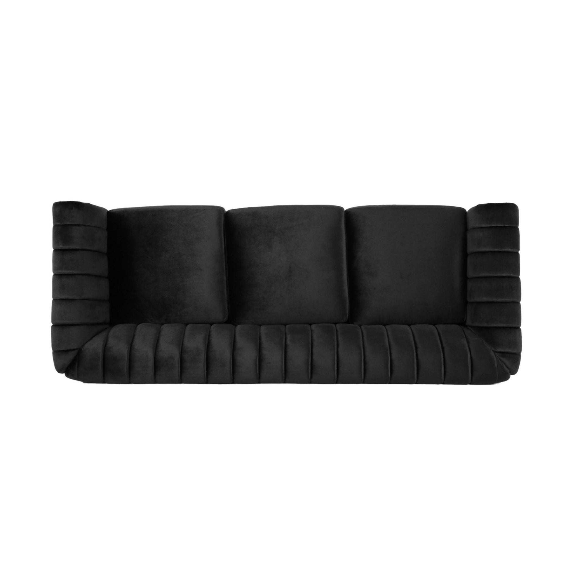 84 Inch Black 3 Seater Velvet Sofa Button Tufted With Trim, Curved Backrest, And Rolled Arms, Stylish And Elegant Couch For Modern Living Rooms, Durable Upholstery, Luxury Design Black Velvet Wood Primary Living Space Medium Firm Loose Back Medium Duty