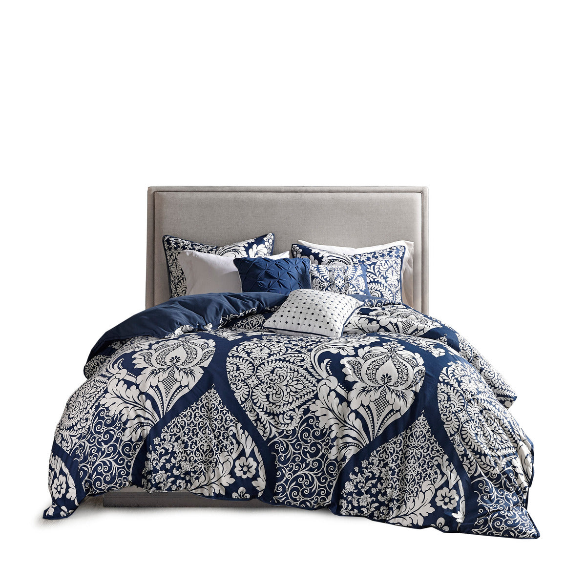 7 Piece Cotton Printed Comforter Set Indigo Cal King California King Indigo Polyester