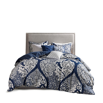 7 Piece Cotton Printed Comforter Set Indigo Cal King California King Indigo Polyester