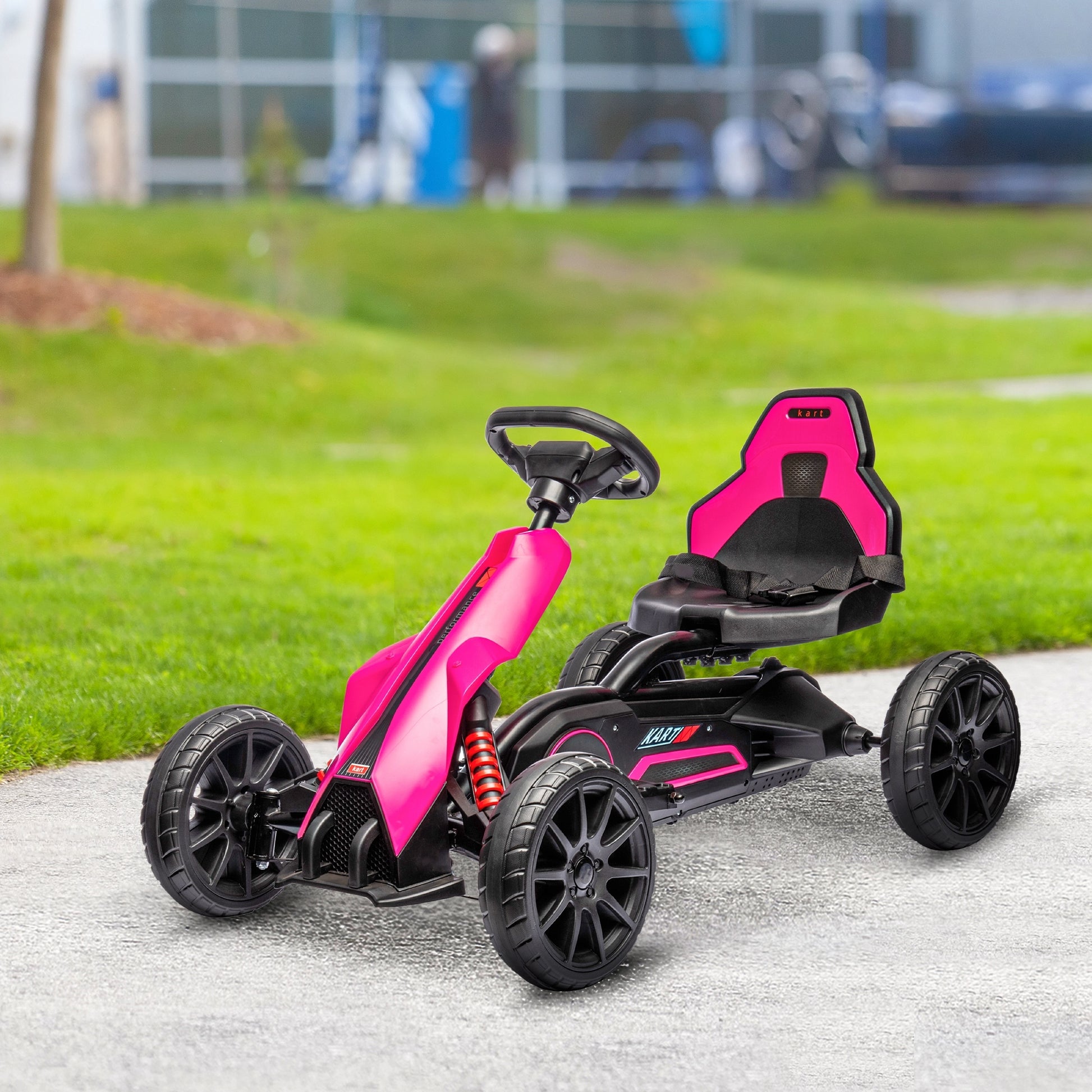 Aosom 12V Electric Go Kart For Kids, Outdoor Ride On Toy With Forward Backward Drive & Adjustable Speed, Gift For Child 3 8 Years Old, Pink Pink Iron Plastic