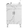 24 Inch Marble Textured Bathroom Cabinet With Ceramic Sink Marble Solid Wood