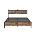 Industrial Full Bed Frame With Led Lights And 2 Usb Ports, Bed Frame Full Size With Storage, Noise Free, No Box Spring Needed, Rustic Brown Full Rustic Brown Metal Metal