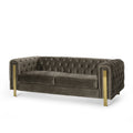 Mirod Comfy 3 Seat Sofa With Tufted Back And Arm, Modern For Living Room Grey Velvet 3 Seat