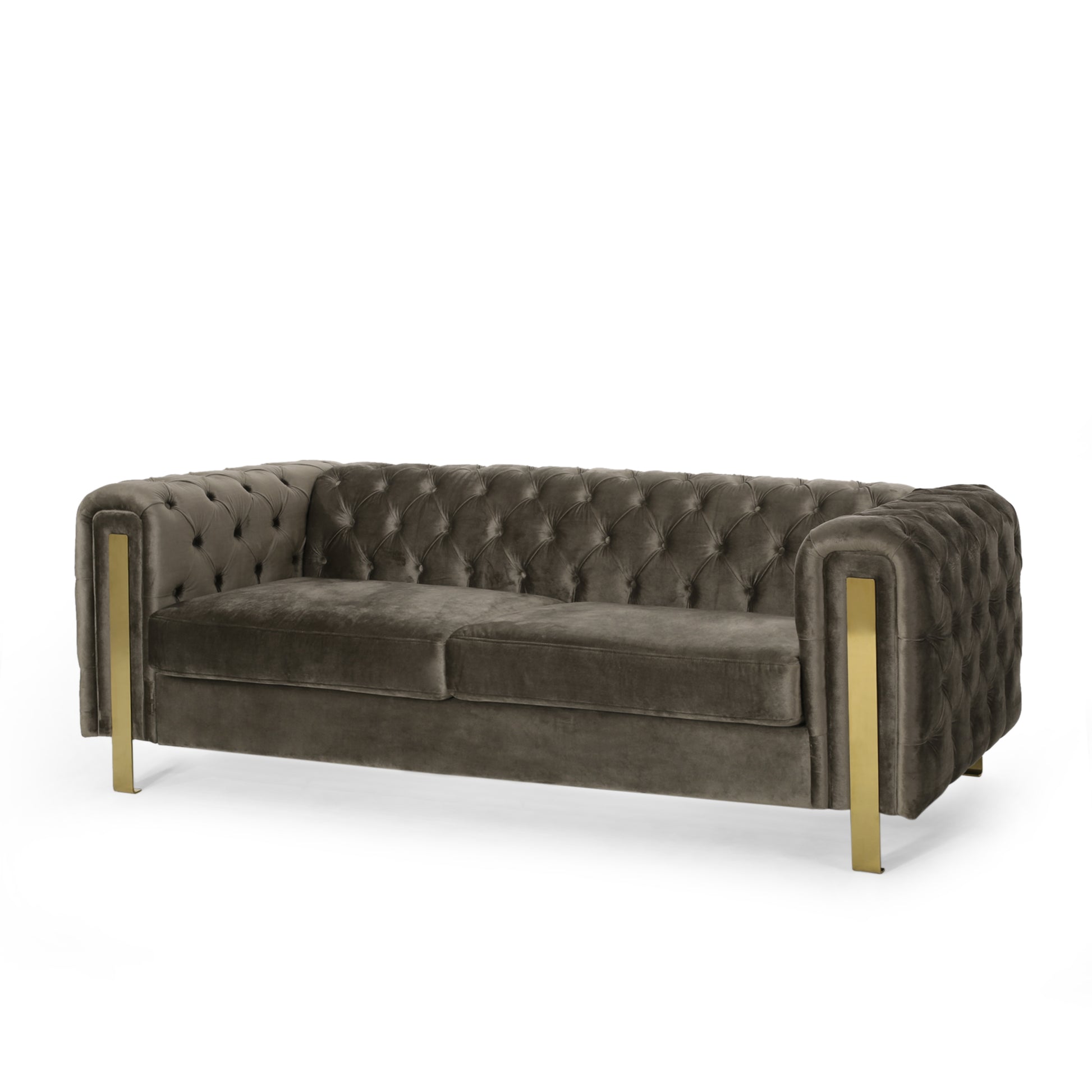 Mirod Comfy 3 Seat Sofa With Tufted Back And Arm, Modern For Living Room Grey Velvet 3 Seat