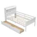 Wood Twin Size Platform Bed With Built In Led Light, Multi Functional Headboard, Guardrail And 2 Drawers, White Expected Arrival Time: 3.15 Box Spring Not Required Twin White Wood Bedroom Bed Frame