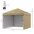 Outsunny 10' X 10' Pop Up Canopy Tent With 3 Sidewalls, Leg Weight Bags And Carry Bag, Height Adjustable, Instant Party Tent Event Shelter Gazebo For Garden, Patio, Beige Beige Steel