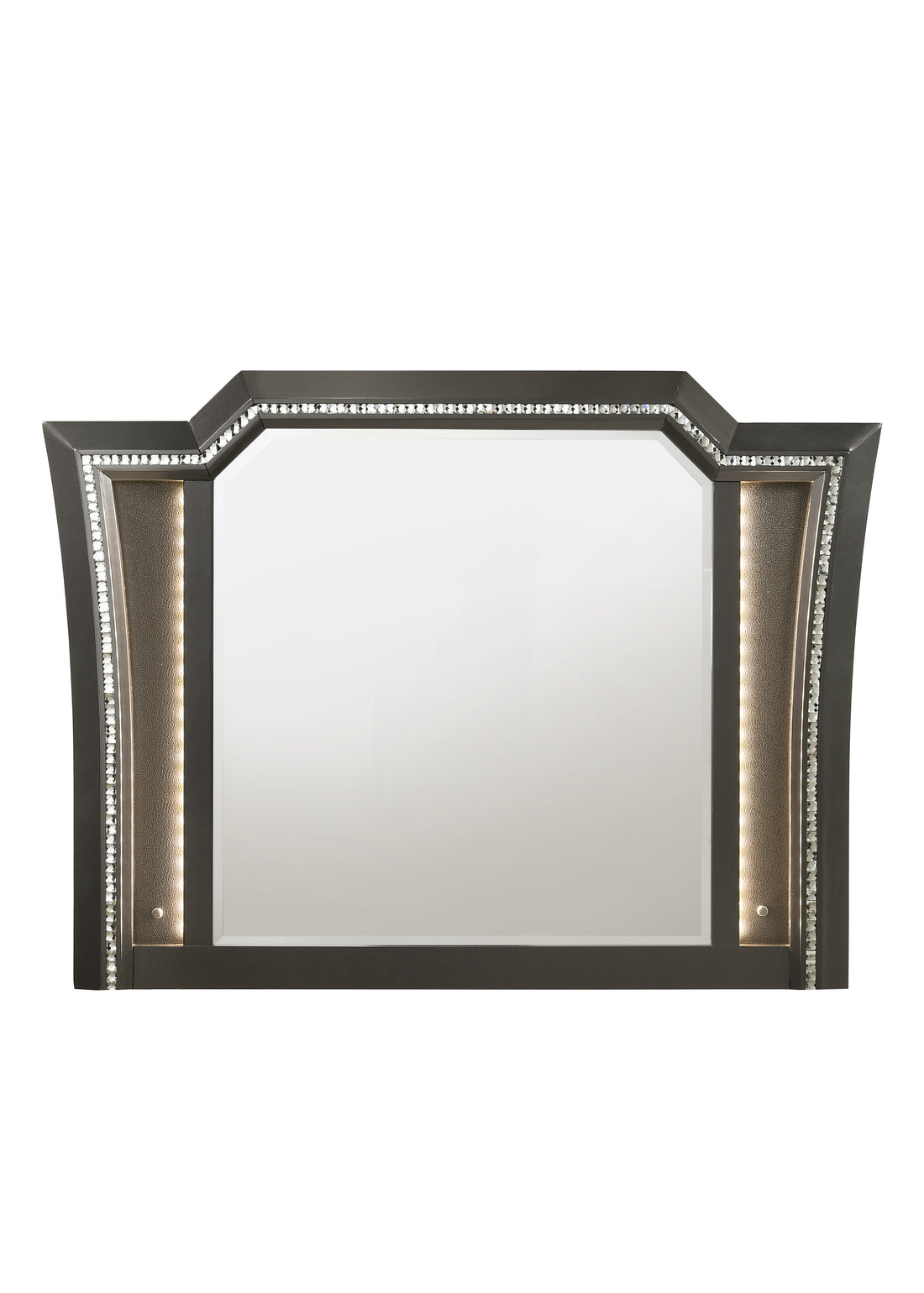 Kaitlyn Metallic Gray Finish Mirror W Led Silver Grey Mirror,Synthetic Wood