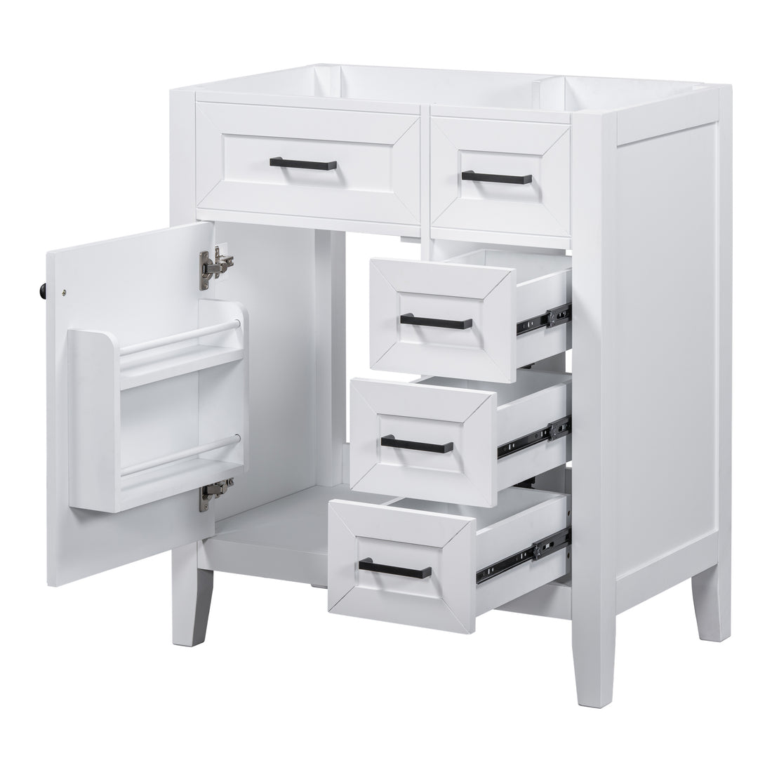 30" Bathroom Vanity Without Sink, Cabinet Base Only, Bathroom Cabinet With Drawers, Solid Frame And Mdf Board, White White Solid Wood Mdf