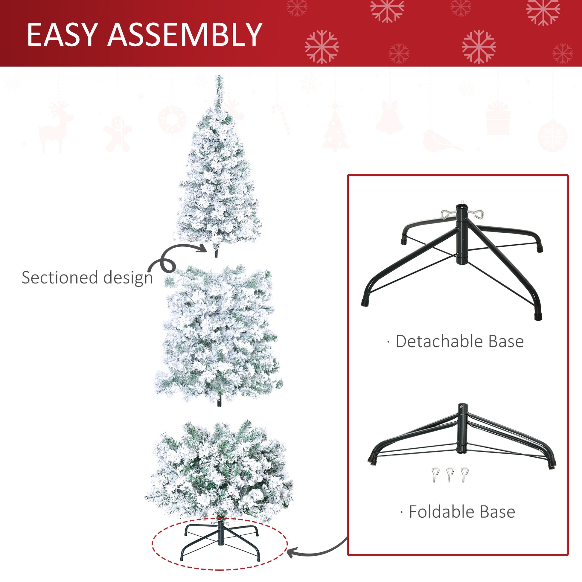 Homcom 6Ft Pre Lit Snow Flocked Slim Douglas Fir Artificial Christmas Tree With Realistic Branches, 250 Led Lights And 462 Tips Green Pvc