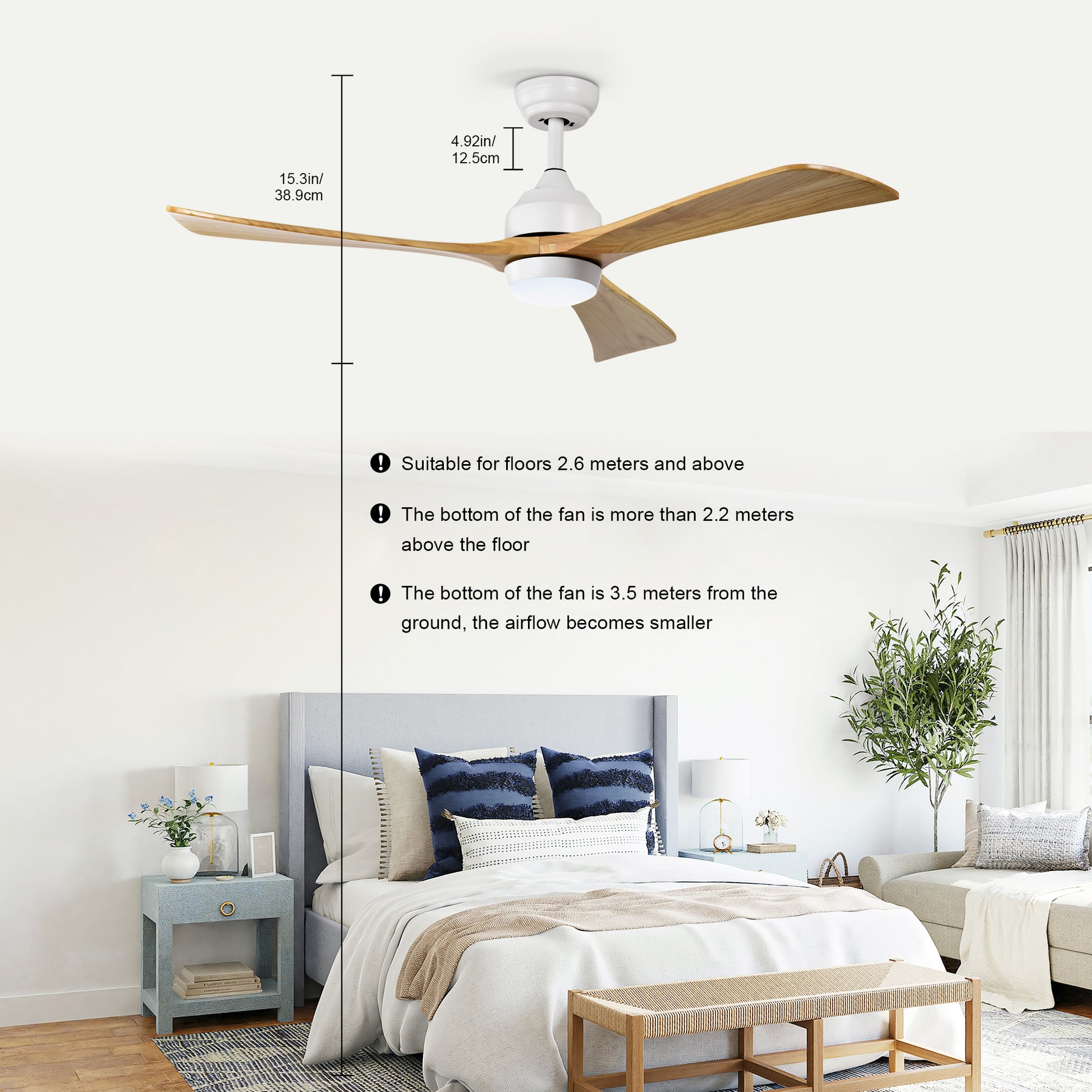 52" Ceiling Fan With Lights Remote Control,Quiet Dc Motor 3 Blade Ceiling Fans 6 Speed Levels,Reversible Ceiling Fan, For Patio Living Room, Bedroom, Office,Indoor. White Natural White