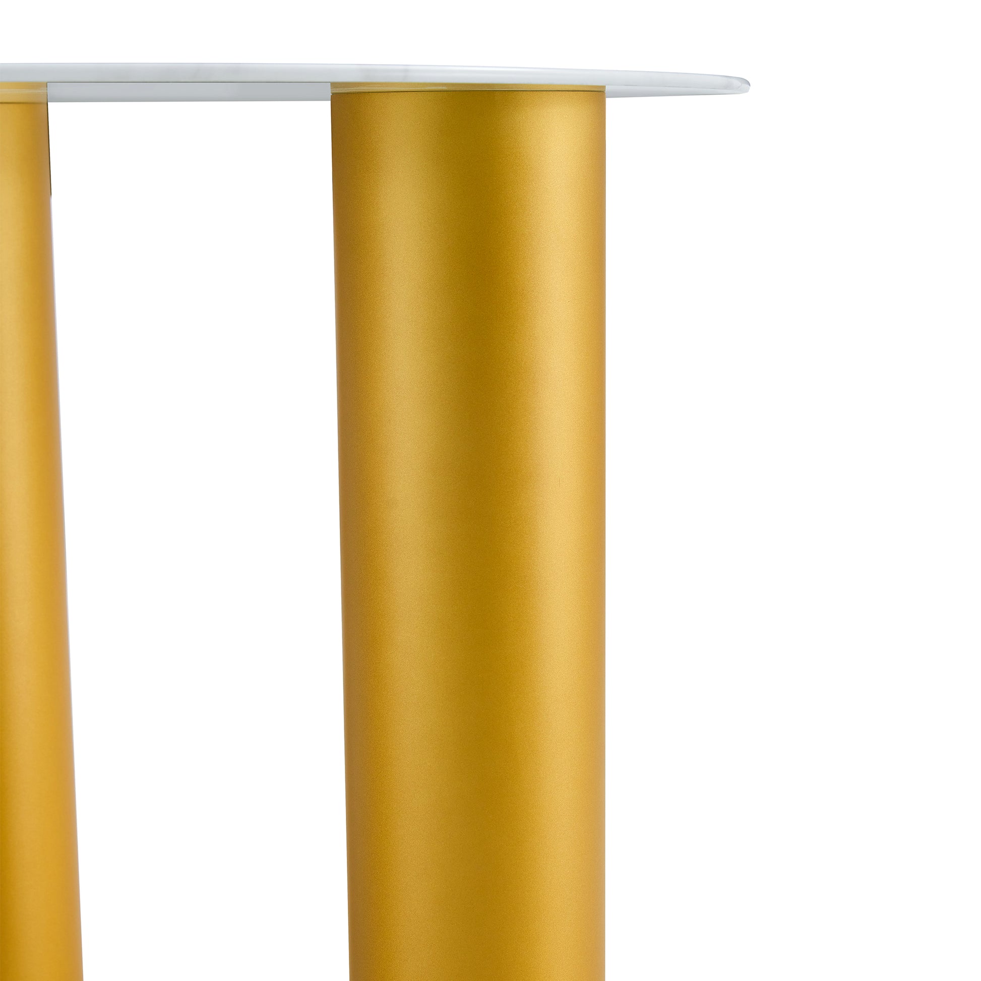 Table And Chair Set, Round Table With White Marble Pattern, Gold Mdf Table Legs, Soft And Comfortable Dining Chair, Suitable For Kitchen And Living Room White Seats 4 Mdf