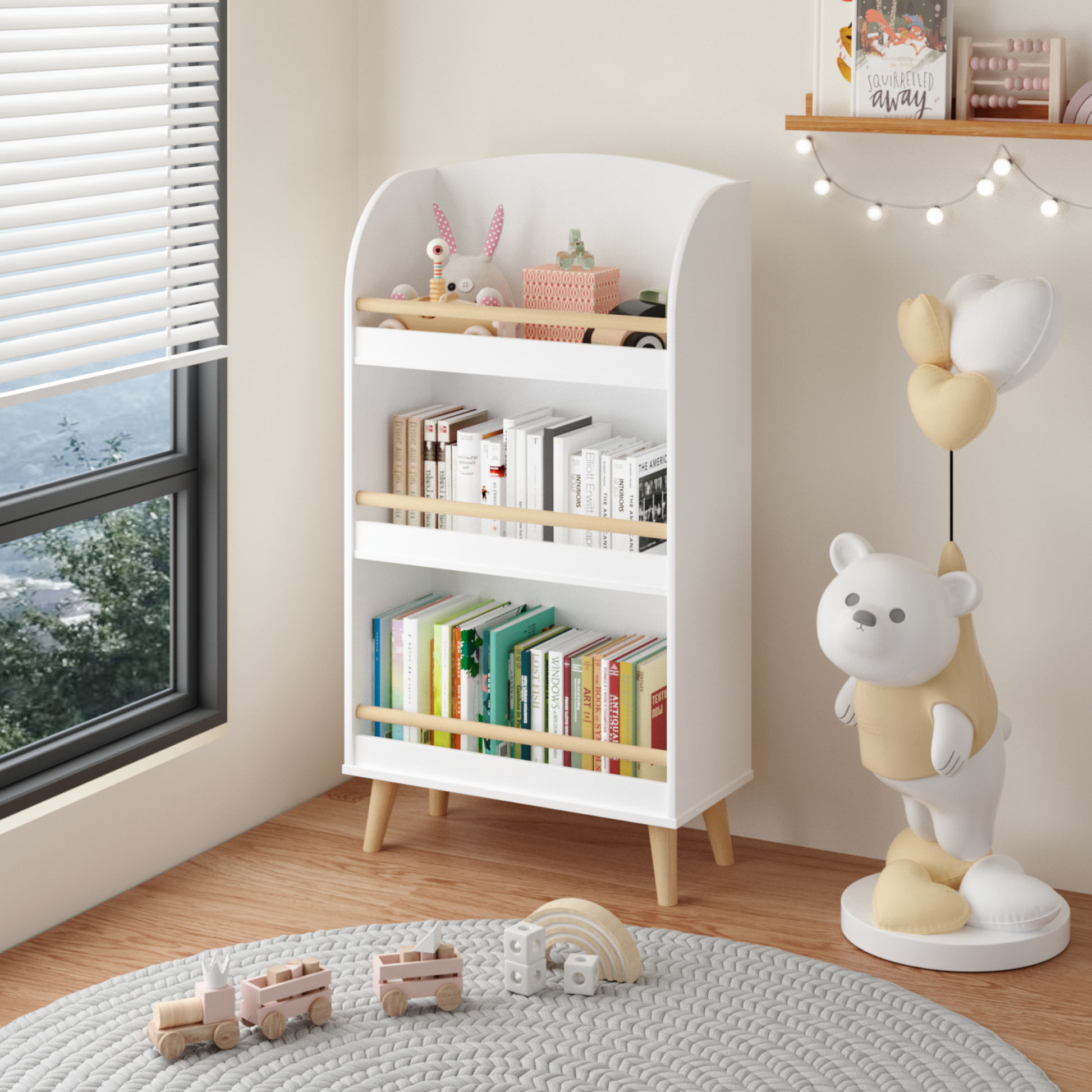 Kids Bookshelf, 3 Tier Bookcase, Book Organizer, Toy Storage Cabinet Organizer, White White Primary Living Space Mdf