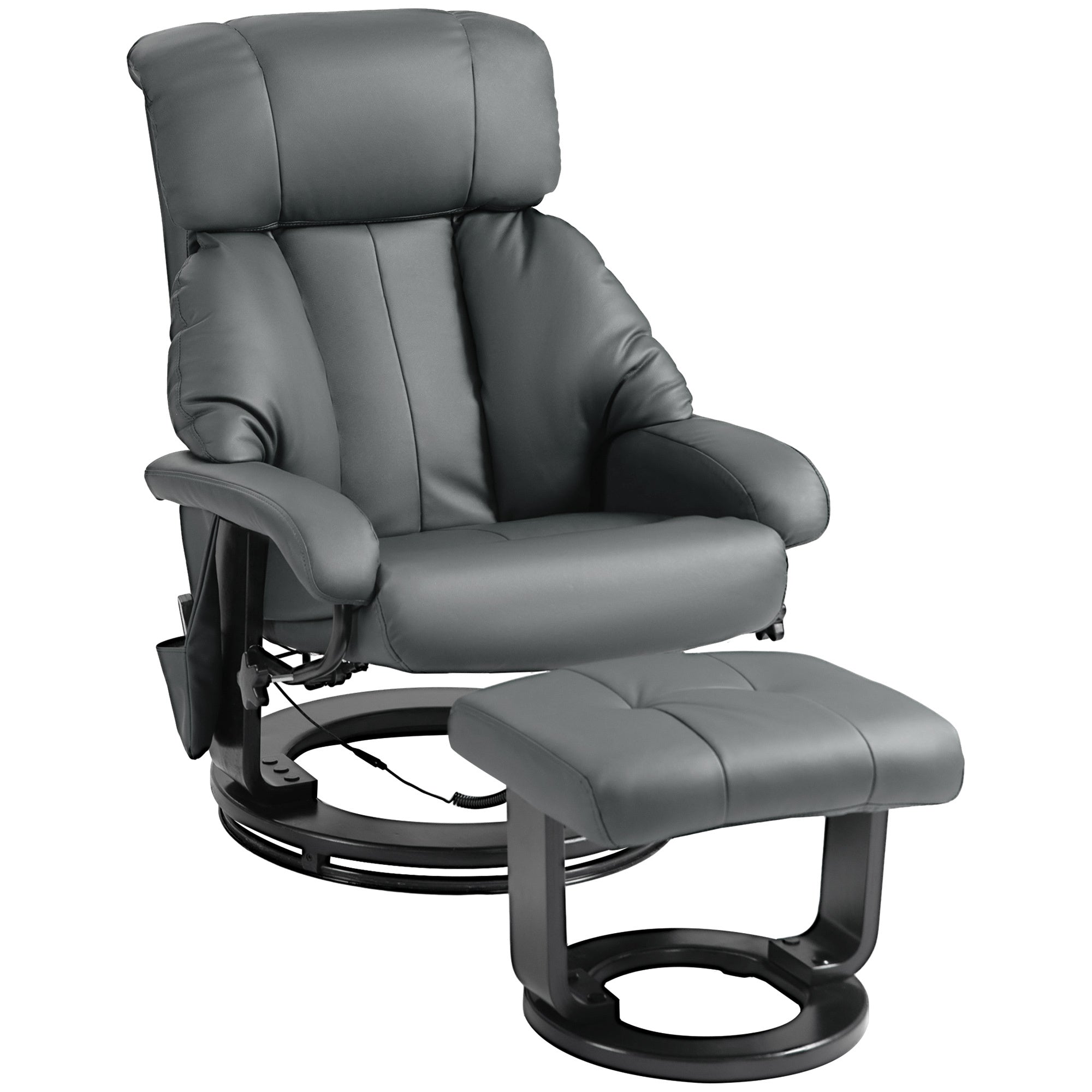 Homcom Massage Recliner Chair With Footstool, 360 Swivel Recliner, Gray Gray Pu Leather