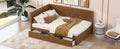 Twin Size Wood Daybed With 2 Drawers And Rustic Guardrail, Ancient Brown Expected Arrival Time: 8.28 Box Spring Not Required Twin Brown Wood Daybeds Solid Wood Mdf