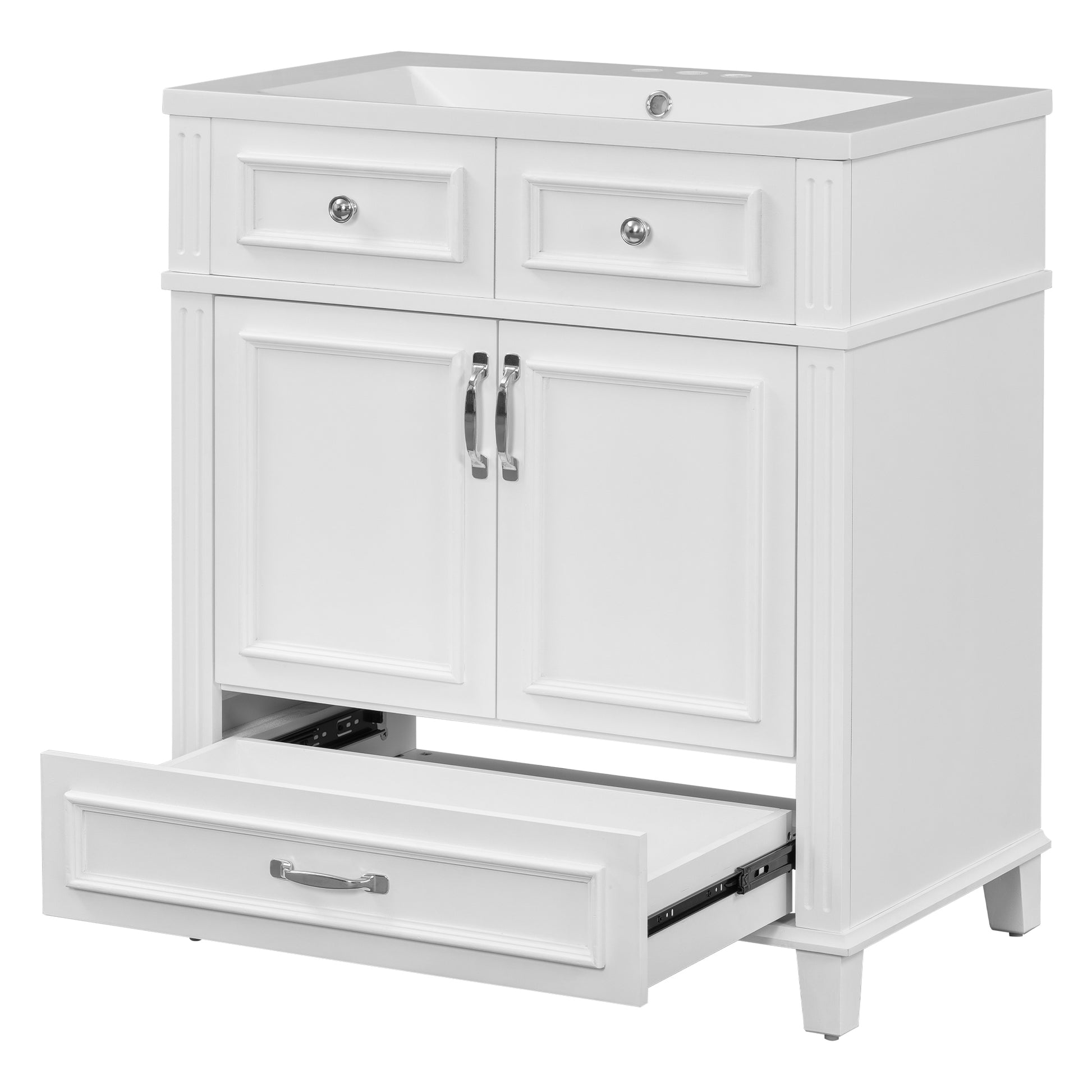 30'' Bathroom Vanity With Resin Sink, Solid Wood Frame Bathroom Storage Cabinet With Soft Closing Doors, Retro Style, White 1 White 2 Bathroom Freestanding Modern Solid Wood Mdf Resin Painted