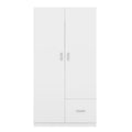 Wooden Wardrobe With Double Doors, Armoire With Hanging Rod, 5 Fixed Shelves, One Storage Drawer,White White Particle Board