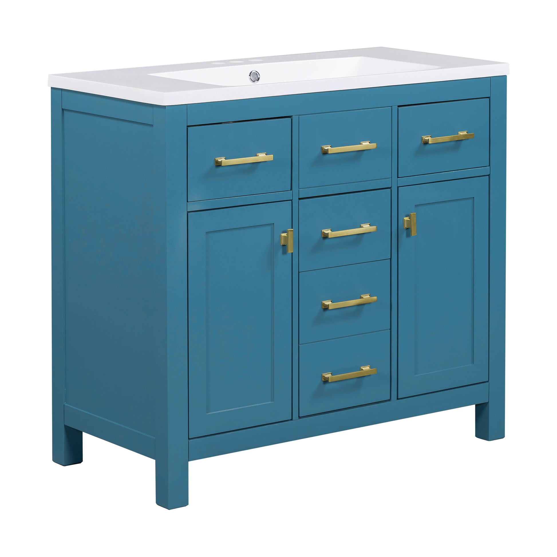 36'' Bathroon Vanity With Resin Sink Combo Set,Modern Freestanding Single Bathroom Cabinet With 4 Drawers & 2 Cabinets,Storage Cabinet For Bathroom, Solid Wood Frame Vanity Set, Blue 4 Blue 2 Adjustable Hinges Bathroom Freestanding Modern Solid Wood Mdf