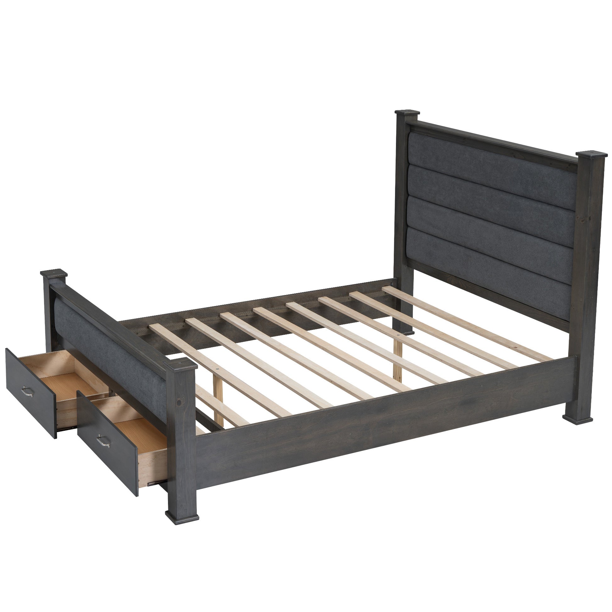 Queen Size Wood Frame Platform Bed With Upholstered Headboard, Footboard And 2 Drawers, Antique Gray Box Spring Not Required Queen Antique Gray Wood Bed Frame Solid Wood Mdf