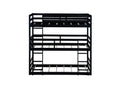 Triple Rubber Wood Bunk Bed With Two Built In Ladders, Guardrails, Twin Over Twin Over Twin, Detachable Triple Twin Bunk Bed,Black Twin Black Bedroom American Design Bed Frame Rubber Wood