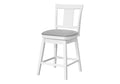 Bar Stool, Set Of 2, Swivel, Counter Height, Kitchen, White Wood, Grey Leather Look, Transitional White Foam Solid Wood