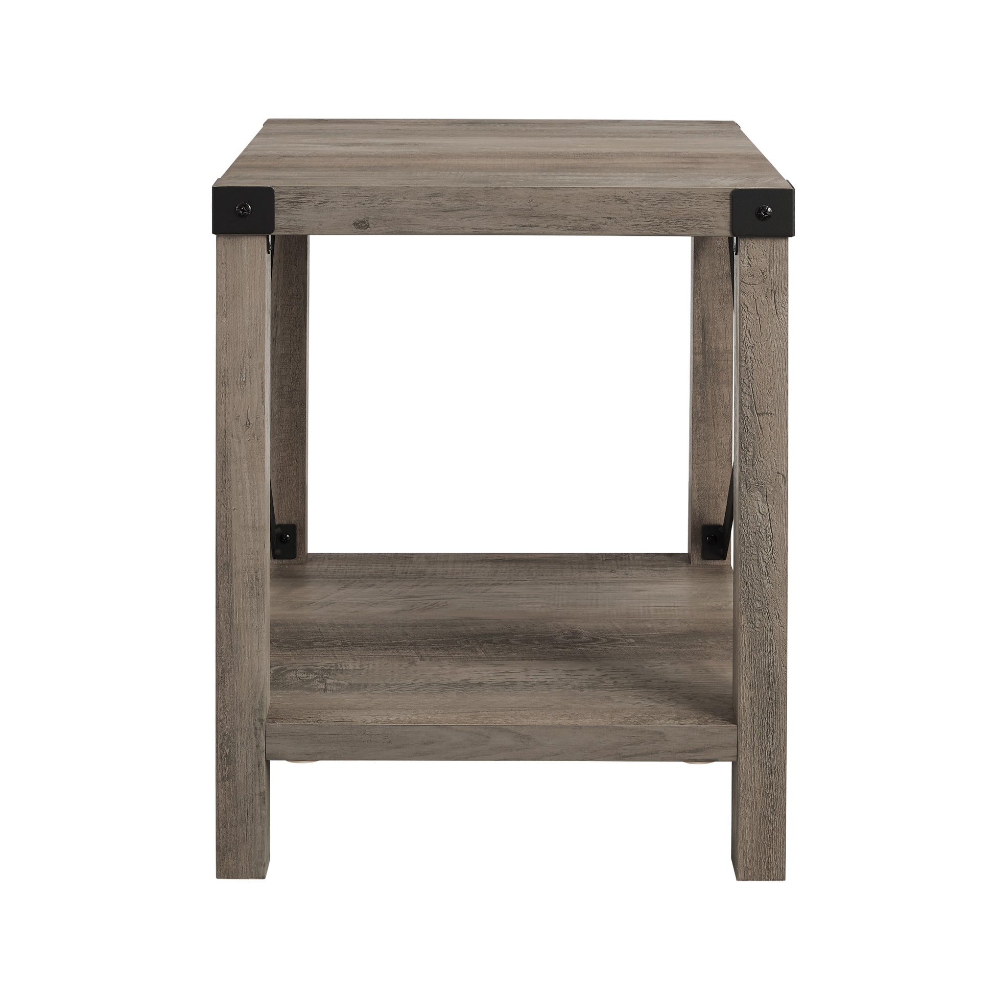 Rustic Industrial Metal X 2 Tier Side Table Grey Wash Gray Wash Mdf
