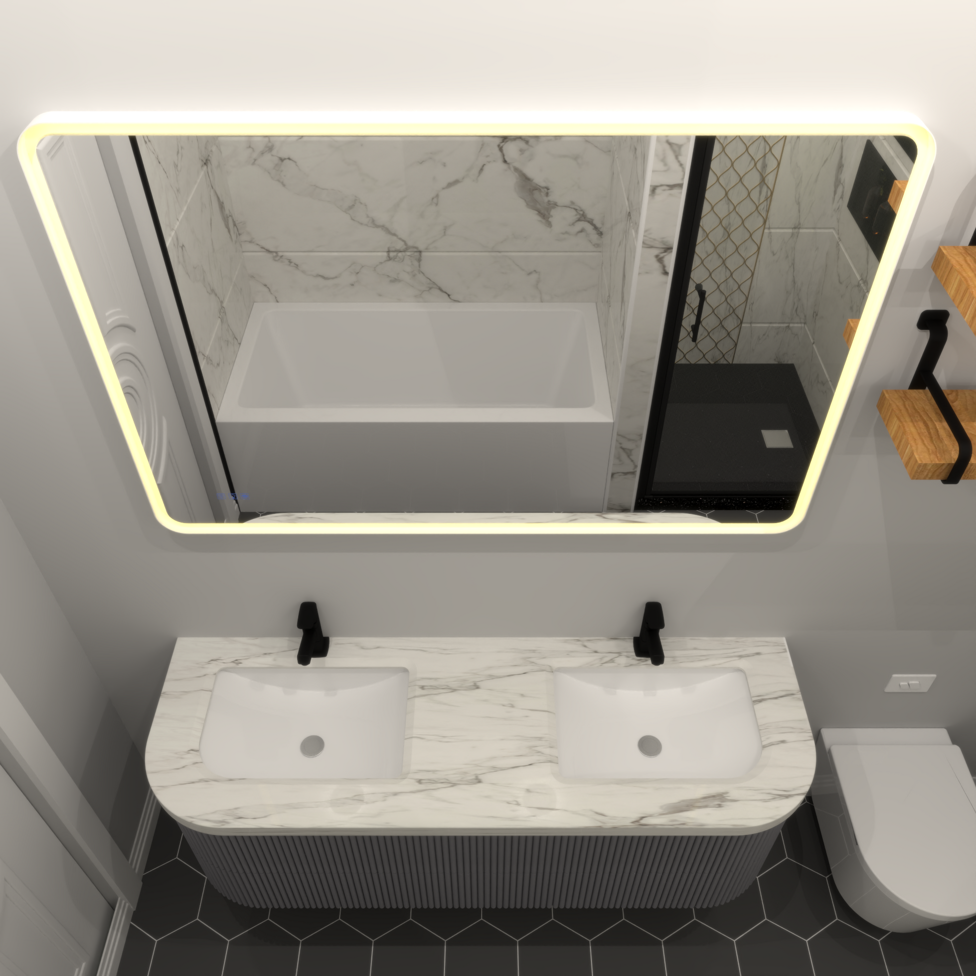 Bathroom Led Mirror Matte White Iron