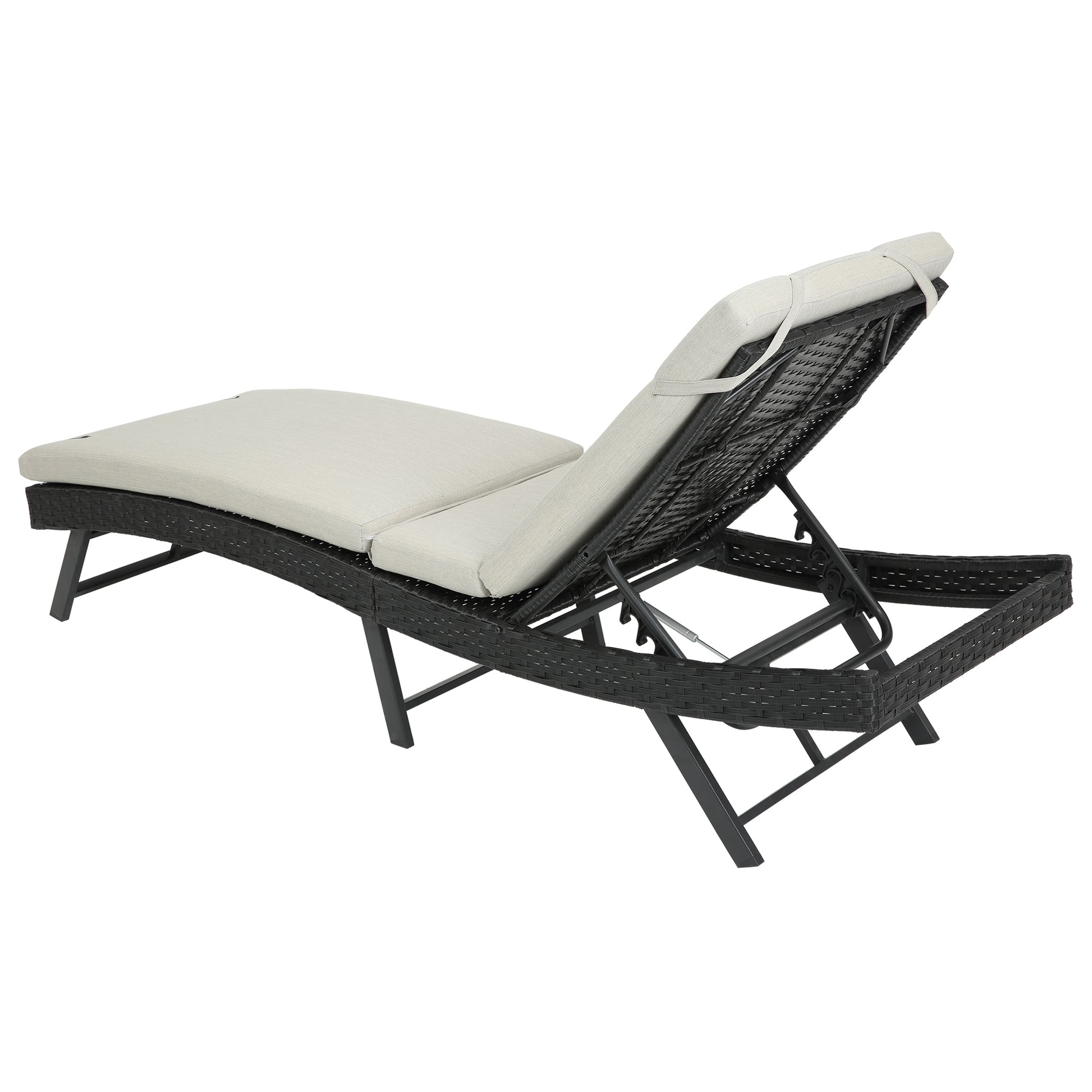 Steel Folding Lounge Sets Outdoor Rattan Adjustable Back 3 Pieces Cushioned Patio Folding Chaise Lounge With Folding Table Beige No Beige Seats 2 Garden & Outdoor Steel