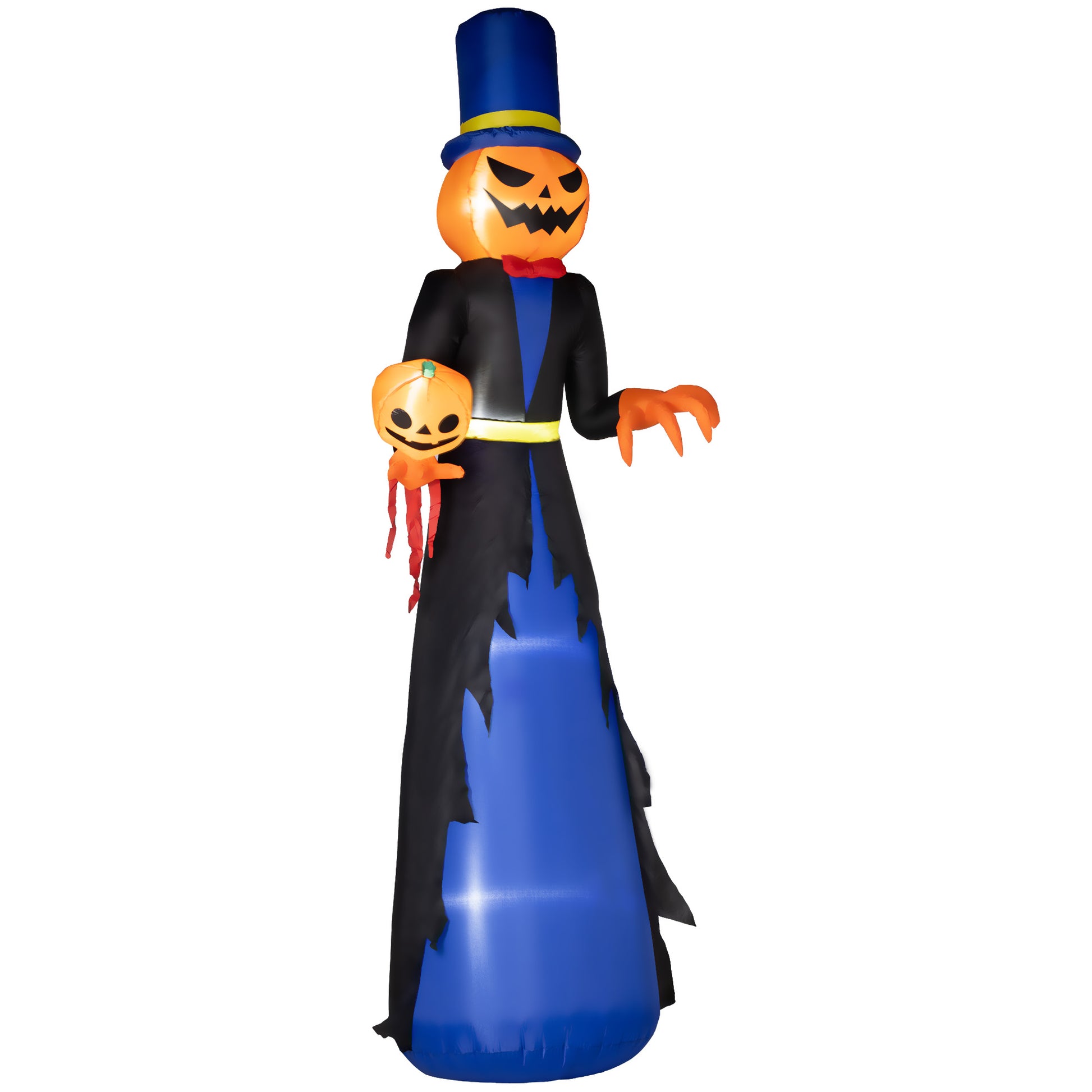 Outsunny 10Ft Inflatable Halloween Pumpkin Head Reaper, Blow Up Halloween Decoration Outdoor Led Yard Display, Waterproof Black Polyester