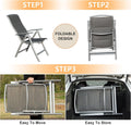 Patio Folding Chairs Set Of 2, Aluminium Frame Outdoor Reclining Patio Chairs For Garden Camping Poolside Beach Deck, Adjustable High Back Lawn Chairs With Soft Cotton Padded Seat, Dark Gray Dark Gray Aluminium
