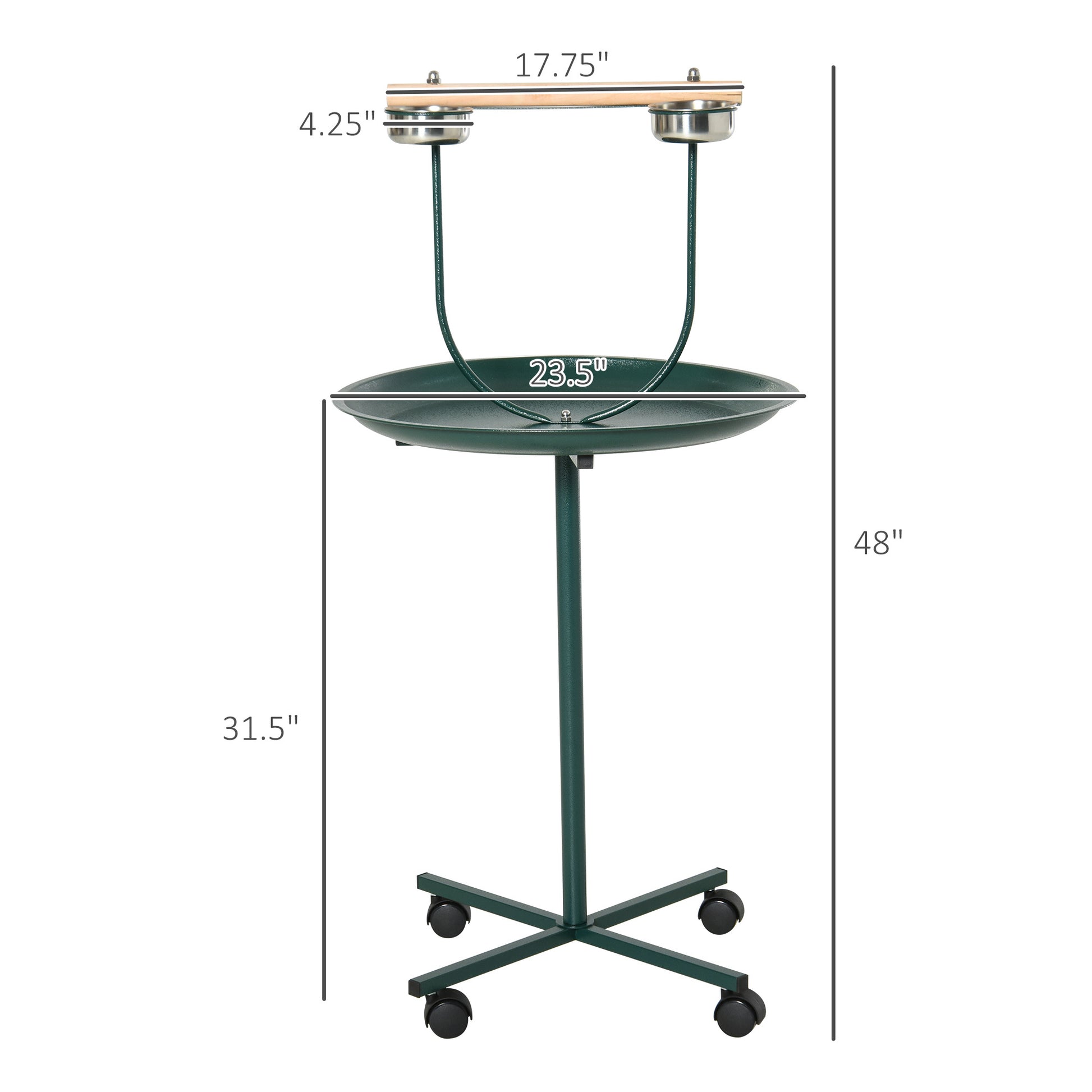 Pawhut 48" Rolling T Stand Bird Training Activity Playground With Perch Green Steel