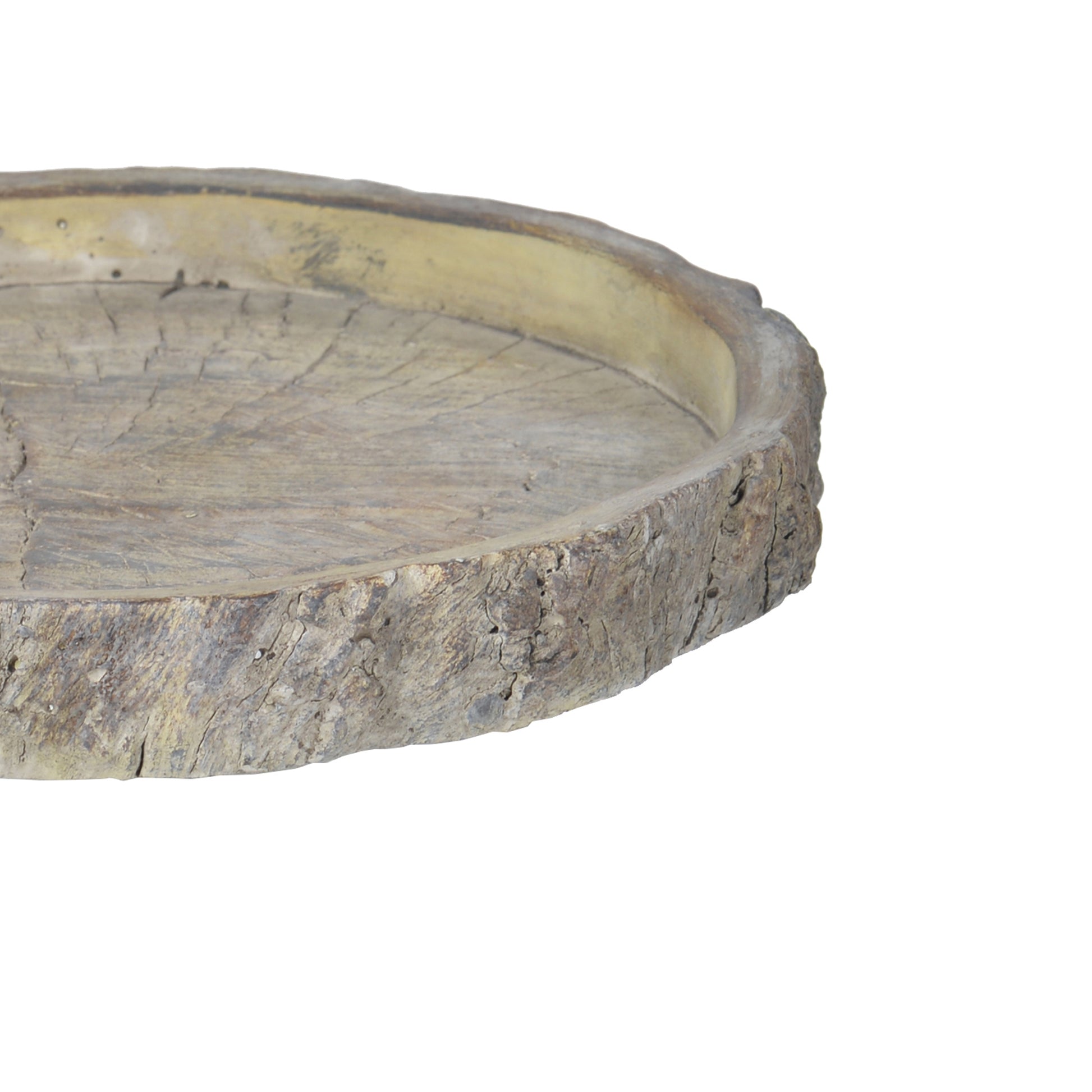 Decorative Round Shape Cemented Log Plate, Gray Gray Cement